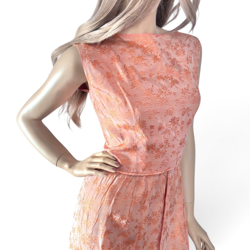 Vintage 1960s Orange Floral Jacquard Satin Mini Dress Size Small - Picture 4 of 8